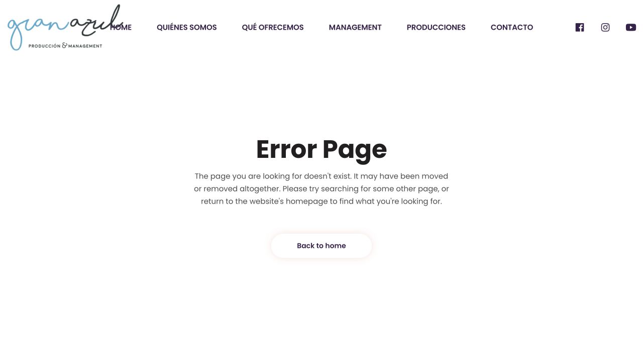 Captura de una URL pública de producciones que devolvía un error 404
